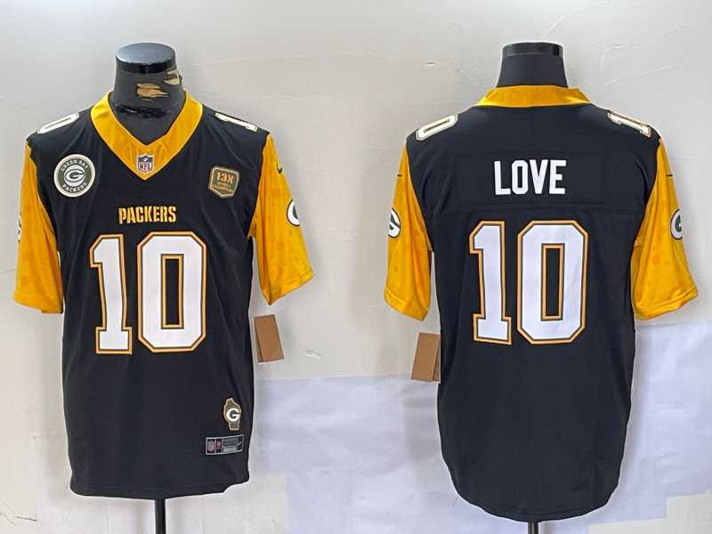 Mens Green Bay Packers #10 Jordan Love Black White Gold 2024 F.U.S.E. Home Patch Vapor Untouchable Limited Stitched Jersey Dzhi